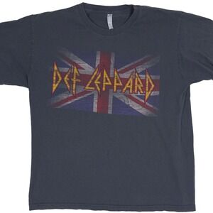 Alstyle Def Leppard T-Shirt Large Unisex Union Jack Graphic Rock Band Charcoal